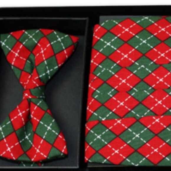 HOLIDAY PLAID PLEATED CUMMERBUND & BOW TIE SET - Picture 1 of 1
